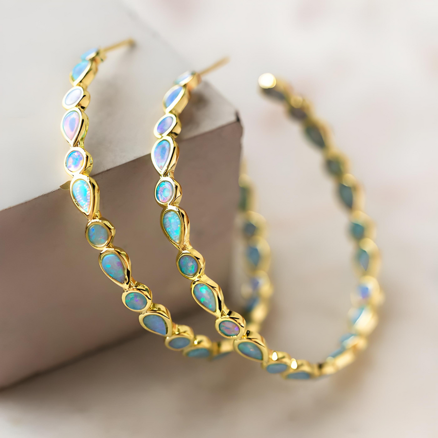 Donna™ Vintage Blue and Opal Golden Hoop Earrings