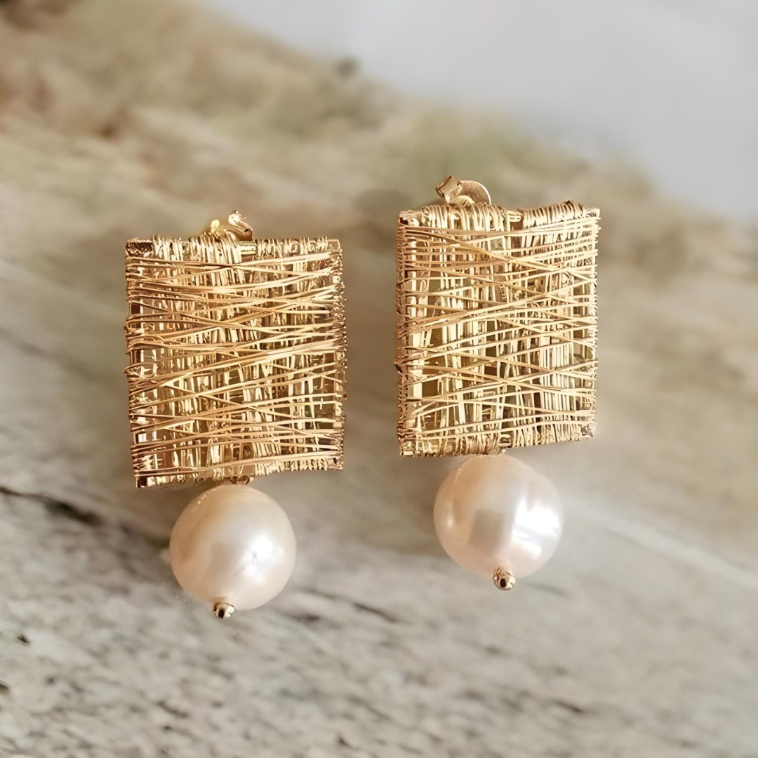 Gail™ Vintage Golden Threads with Pearl Earrings