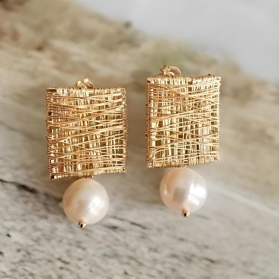 Gail™ Vintage Golden Threads with Pearl Earrings