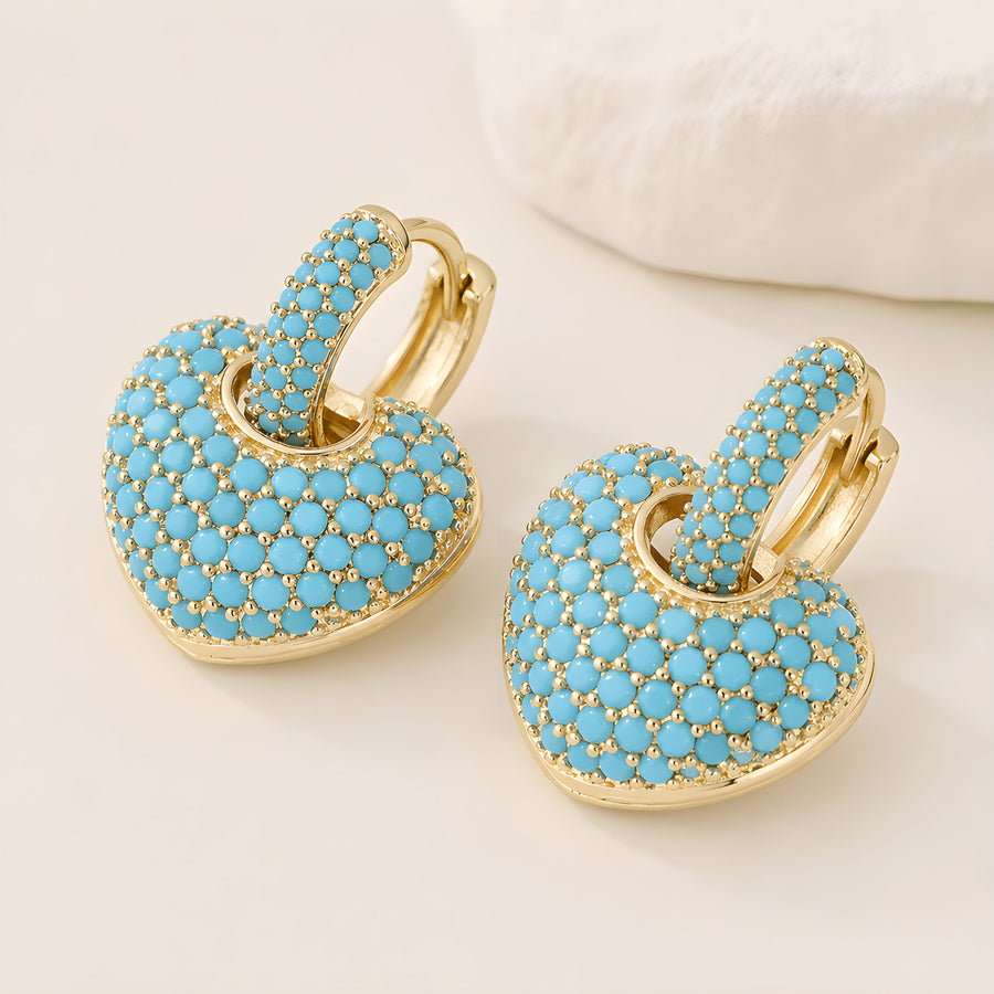 Turquoise Heart Pavé Drop Earrings