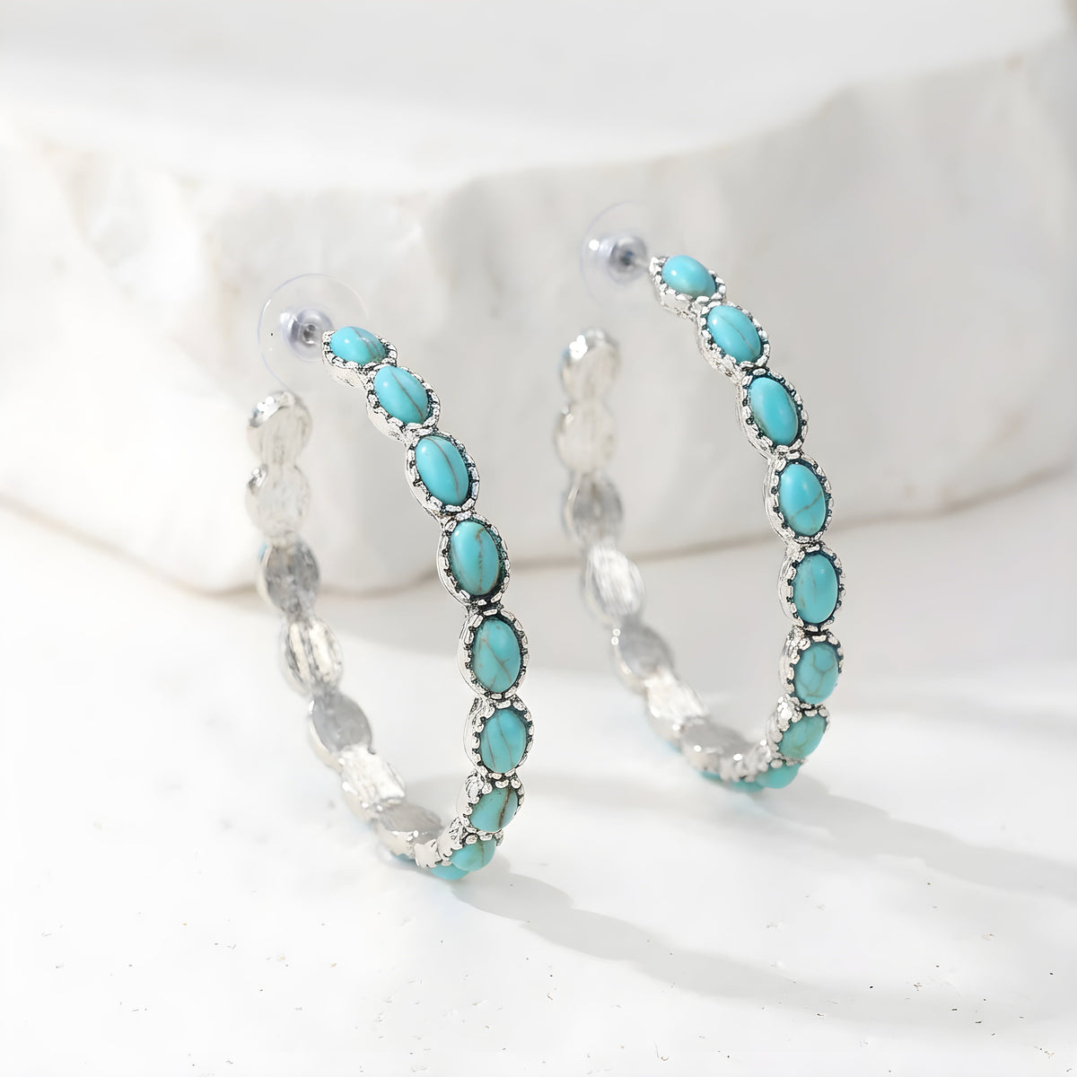 Vintage Oval Stone Hoop Earrings